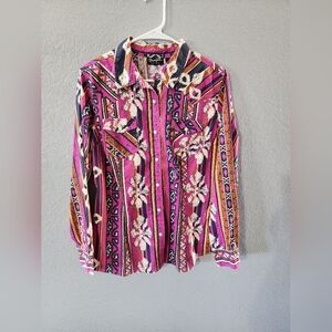 Vibrant Wrangler Floral-Striped Button-Up Shirt